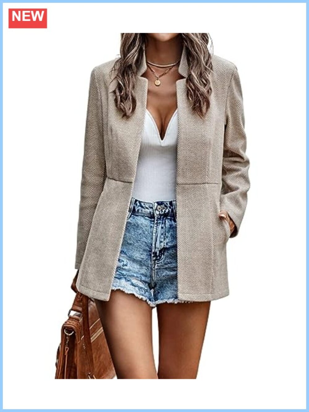 Women's Open Front Notch Lapel Blazer Jacket Long Sleeve Office Work